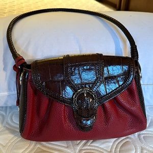 💋💋Brighton Pocketbook - Red & Brown Leather with Silver Hardware- Shoulderbag